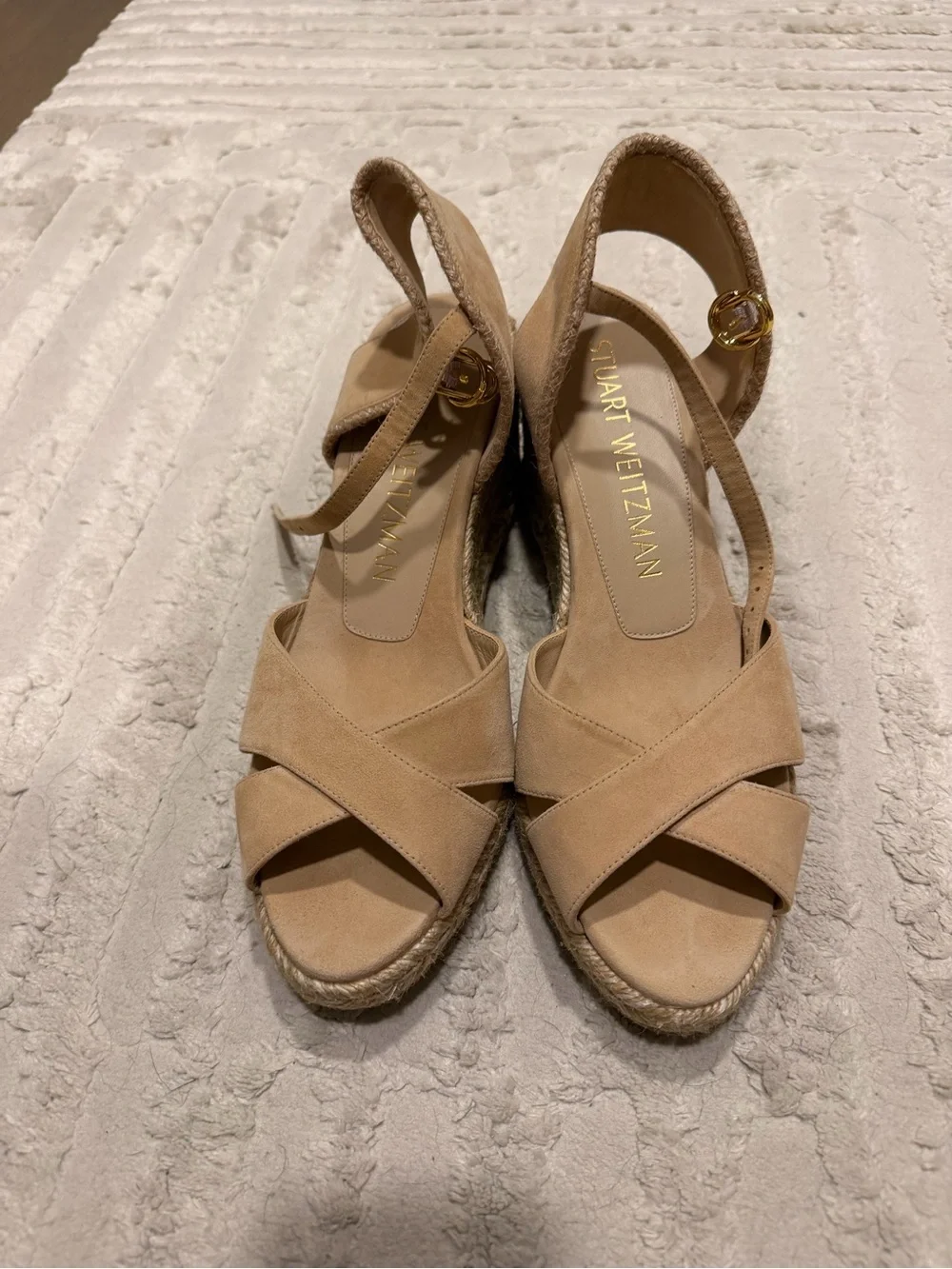 Stuart Weitzman Tan Suede Espadrille Wedge Sandals - Picture 3 of 4